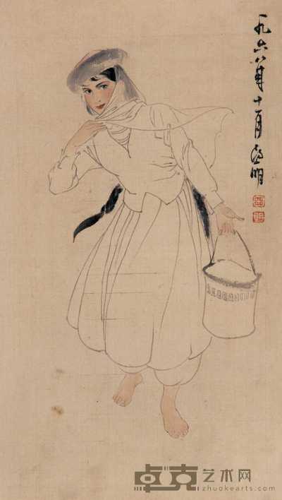亚明 1968年作 人物 立轴 28.5×16cm